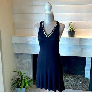 Raviya Black Embroidered Racer Back Dress Tunic or Cover-up Size Medium EUC